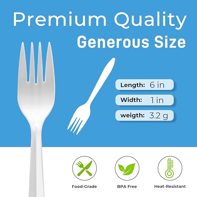 700 Count Medium Weight Plastic Forks White Disposable Plastic Silverware Forks Bulk - Heat Resistant & BPA Free, Solid and Durable for Party Restaurant