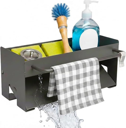 Sponge Holder for Kitchen Sink – Rustproof Sink Caddy with Dishcloth Rack, Countertop Organizer for Soap Dispenser, Sponges, and Cleaning Essentials