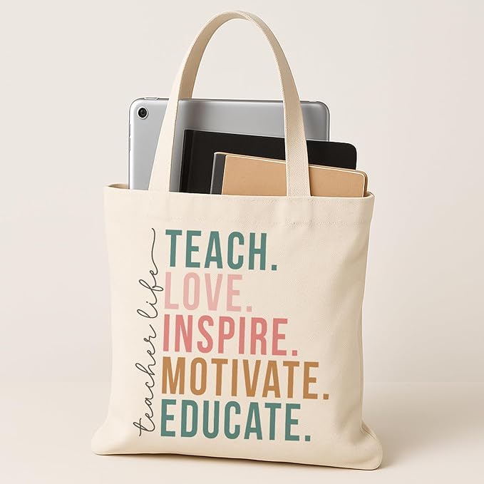Teacher Canvas Tote Bag, Appreciation Gifts Reusable Grocery Bag for Teacher Friends Gym College, Thank You Gift