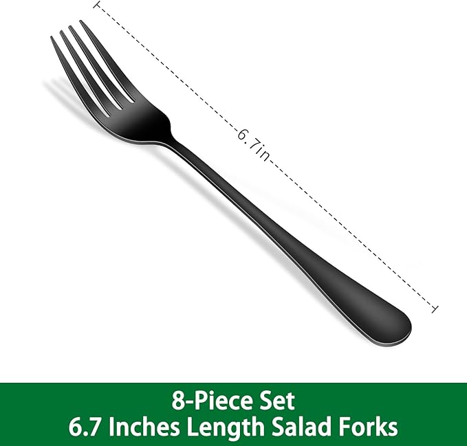 8-Piece Black Salad Forks Set, 6.7 Inch Stainless Steel Dessert Forks, Metal Silverware Small Forks For Kitchen