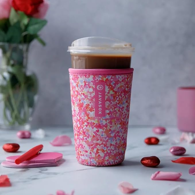 Sok It JavaSok Iced Coffee & Cold Soda Insulated Neoprene Cup Sleeve (Floral Hearts, Medium: 22-28oz)