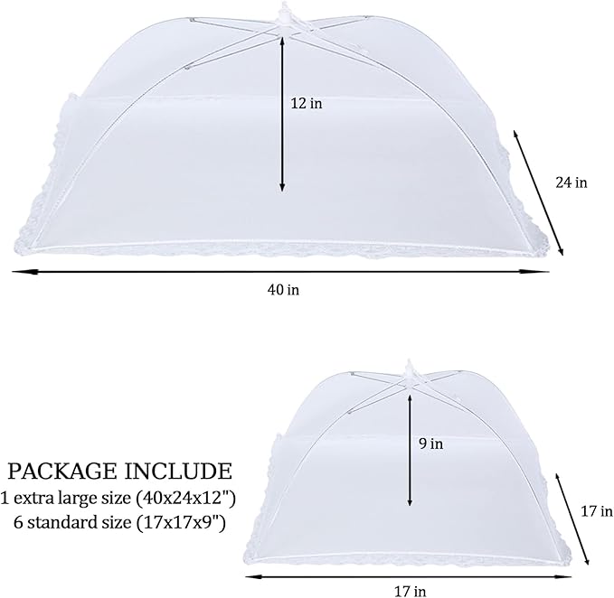 6 Pack Food Covers for Outdoors Include 1 Extra Large (40"X 24") & 5 Standard (17"X 17") Food Tents Mesh Food Covers for Outside