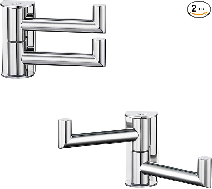 APLusee Swivel Towel Hook Polished Chrome 2 Pack, 304 Stainless Steel Bathroom Robe Hook Towel Holder, Folding Wall Hook Wall Mounted