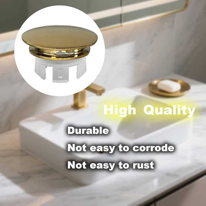 Sink Overflow Hole Cover Basin Trim Insert for Home, Sink, Bathroom, Kitchen Decorative Sink Drain Cap, Double Layer Copper Solid Chrome Overflow Cover(Glossy Gold)