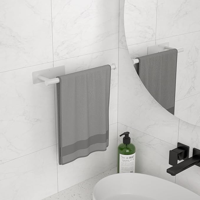 Paper Towel Holder Under Cabinet, Self-Adhesive,No Drilling, Stainless Steel, Wall-Mounted for Kitchen and Bathroom, Easy Install, Durable, Space-Saving, Ideal for Home, RV (White, 2 Pack)