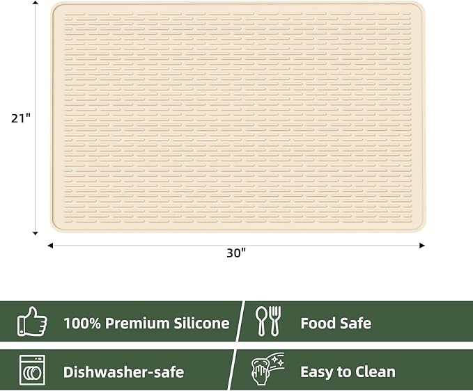 LONGKING 30" x 21" Stove Top Cover for Electric Stove - Silicone Stove Mat for Glass Top Stove, Glass Cooktop Protector, Dish Drying Mats For Kitchen, Range Covers for Electric Stove, Beige