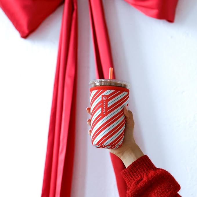 Sok It JavaSok Iced Coffee & Cold Soda Insulated Neoprene Cup Sleeve (Candy Cane Stripes, Medium: 22-28oz)