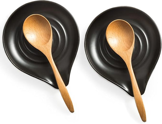 LAUCHUH Spoon Rest, Cooking Spoon Holder for Stove Top Large Kitchen Spatula Holder for Spoons, Ladles, Tongs, Christmas, Set of 2, Black