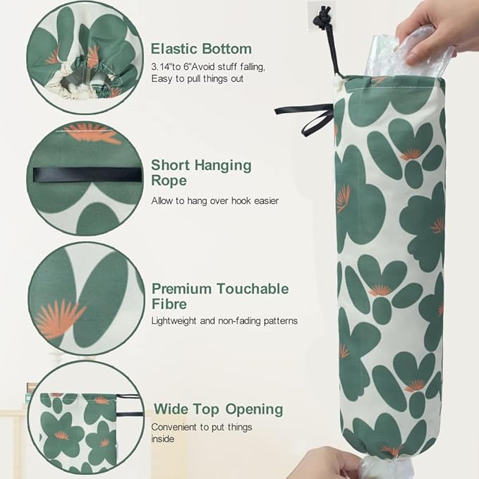 TOGETRUE Plastic Bag Holder, Lightweight Grocery Bag Holder for Plastic Bags, Wall Mount Shopping Bags Dispenser Organizer for Kitchen Pantry Outdoor (Dark Green)