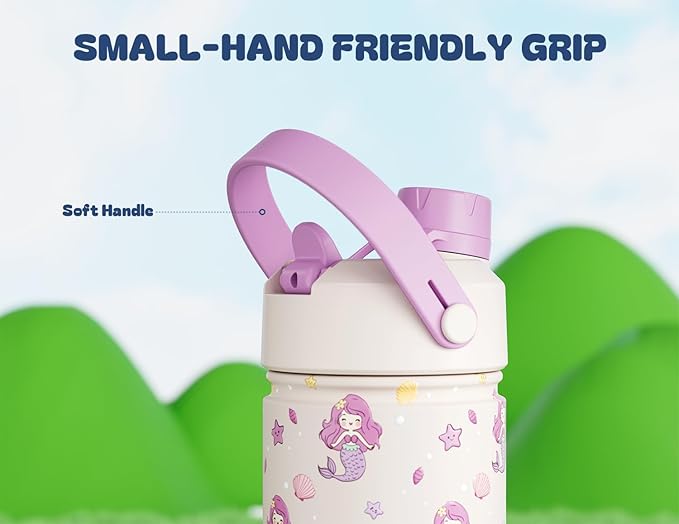 18 oz Kids Insulated Mermaid Water Bottle for School: 2-in-1 Straw Spout Lid, Leakproof, BPA-Free, Keep Cold 24H, Reusable Stainless Steel Cup, Birthday Gift for Girls Daughters (Starry Mermaid)