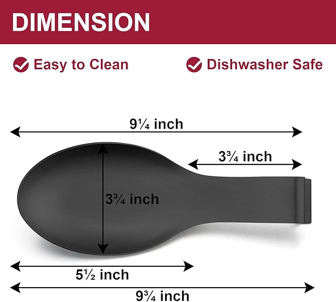 Spoon Rest Set of 2, E-far Matte Black Stainless Steel Spoon Ladle Holder Spatula Rest for Kitchen Stove Top, Large Size & Dishwasher Safe