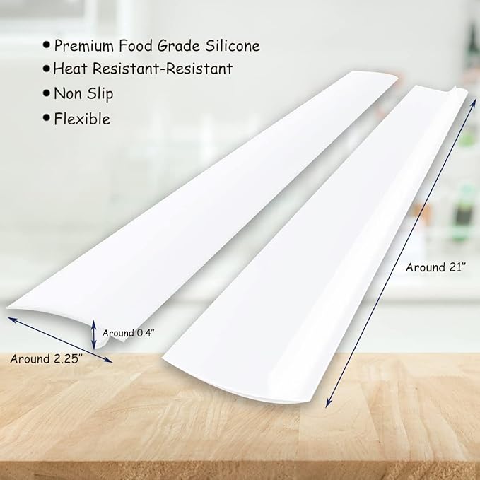Silicone Gap Cover, (2 Pack) Silicone Gap Stopper Kitchen Stove Counter Gap Covers - Flexible Stove Space Fillers, Food Grade (21inches, White)