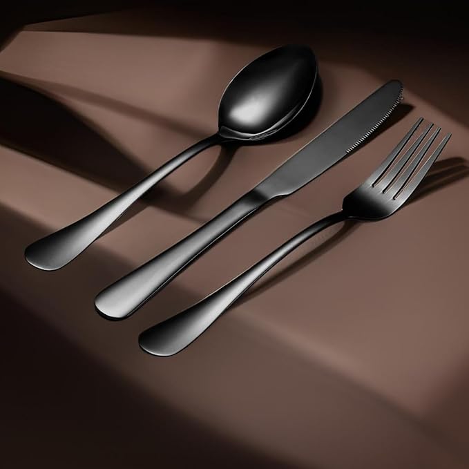 Black Forks Silverware Set Of 6 Pieces, Stainless Steel Forks, Mirror Polished Fork Set, Cutlery Utensils Set=, Apartment Essential Flatware