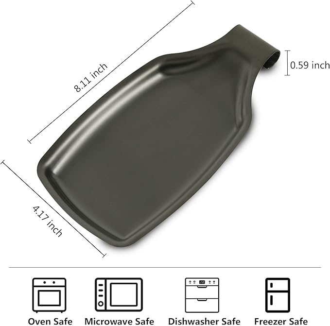 Kitchen Spoon Rest for Stove Top, Stainless Steel Utensil Spoon Holder, Black Spoon Rest, Brushed Finish, Dishwasher Safe - Stove Spoon Holder for Spatula, Spoons, Tongs, Ladles - Black