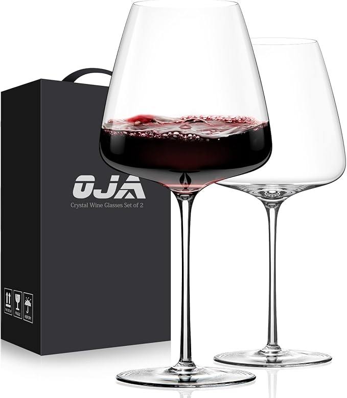 OJA Red Wine Glasses Set of 2, Large Burgundy Glasses 23 OZ, Hand Blown Crystal Glass Light, Clear, Best for Wine tasting, Birthday, Christmas, Anniversary, Father's Day