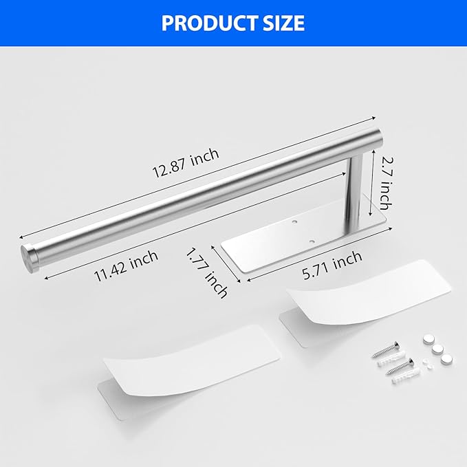 Paper Towel Holder Under Cabinet, Self-Adhesive,No Drilling, Stainless Steel, Wall-Mounted for Kitchen and Bathroom, Easy Install, Durable, Space-Saving, Ideal for Home, RV (Sliver, 2 Pack)