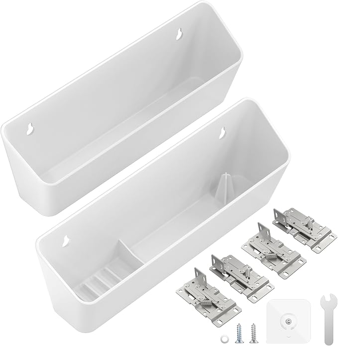 Onemake 2 Pack Tip Out Tray for Sink with Hinges, 11" Sink Drawer Tip Out Tray Kit, Kitchen Hardware, Pullout Home Organizers, Self Closing Under Cabinet Shelf, Sponge Holder for Bathroom, White