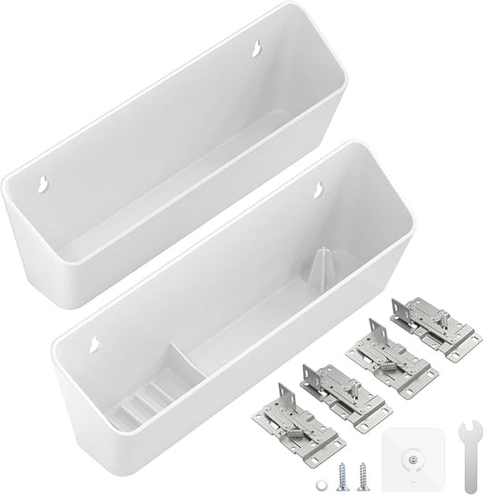 Onemake 2 Pack Tip Out Tray for Sink with Hinges, 11" Sink Drawer Tip Out Tray Kit, Kitchen Hardware, Pullout Home Organizers, Self Closing Under Cabinet Shelf, Sponge Holder for Bathroom, White