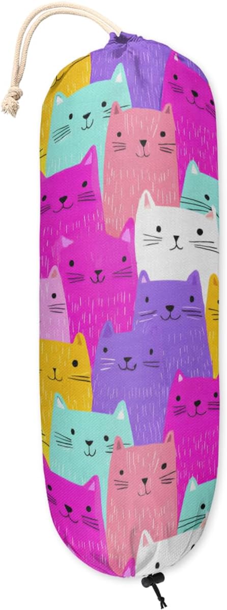 Pardick Plastic Bag Holder, Colorful Cartoon Cat Cute Grocery Bag Holder for Shopping Bags, Wall Mount Plastic Bag Storage Organizer Dispenser, Storage Holder for Home Kitchen Camper,A-17
