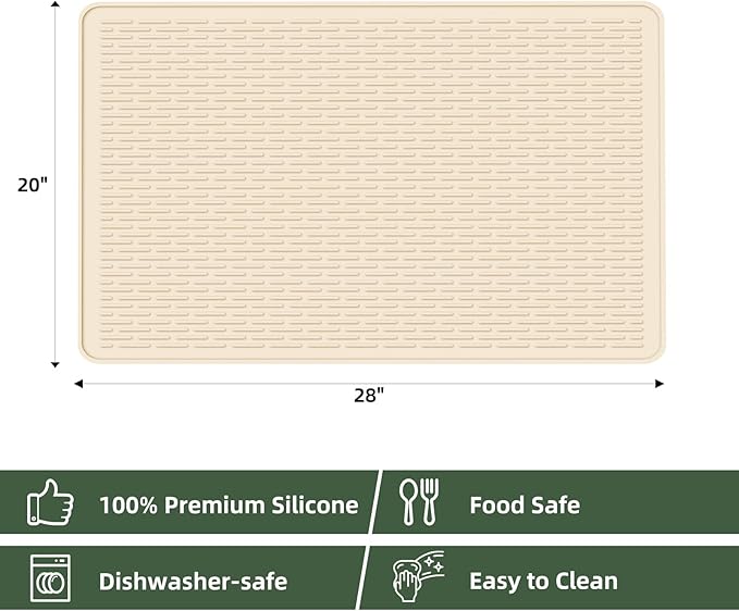 LONGKING Stove Top Cover for Electric Stove - Silicone Stove Mat for Glass Top Stove, Glass Cooktop Protector, Dish Drying Mats For Kitchen, Range Covers for Electric Stove (Beige, 28 x 20)