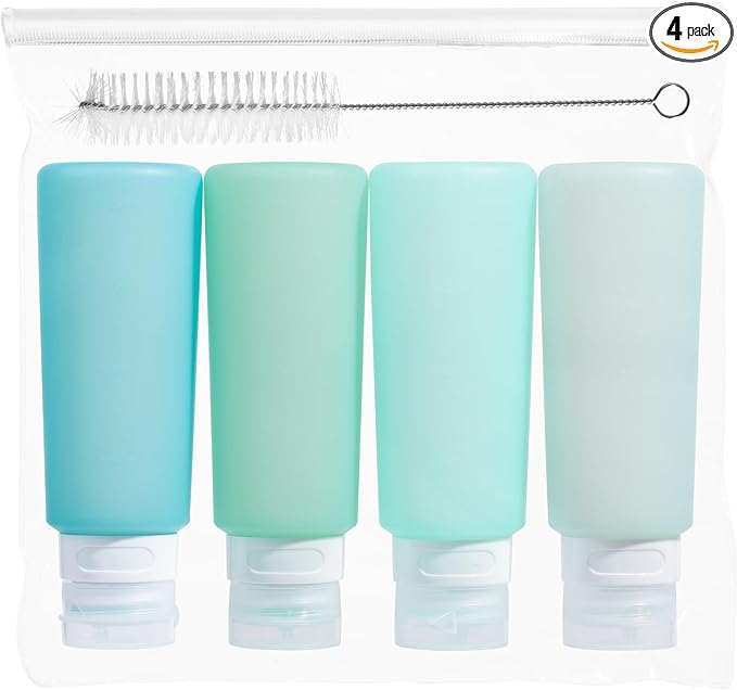 MICEBAY Condiment Squeeze Bottles for Sauces, 6-oz Small Silicone Salad Dressing Container to Go with Snack Storage Bag, Leakproof Sauce Bottles for Lunch Box, 4 Pack, Mint