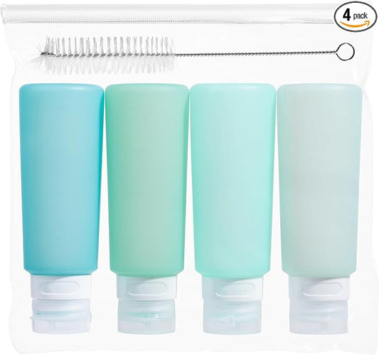 MICEBAY Condiment Squeeze Bottles for Sauces, 6-oz Small Silicone Salad Dressing Container to Go with Snack Storage Bag, Leakproof Sauce Bottles for Lunch Box, 4 Pack, Mint