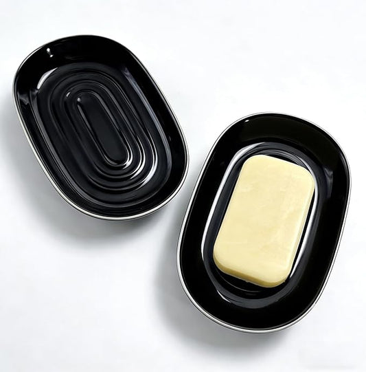 Soap Dish, Ceramic Soap Dish with Marble PatternShower, Soap Saver Tray for Bathroom, Kitchen Sink & Vanity, Multi-Use Holder for Jewelry, Rings, Keys (2 Pack, Black)
