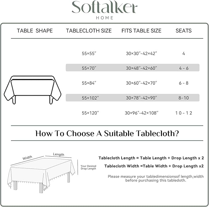 Softalker Outdoor Checkered Tablecloth Square, Spring Summer Linen Cotton Gingham Table Cloth with Tassel, Heavy Duty Wrinkle Free Buffalo Plaid Table Cover for Picnic Camping - 55 x 55 Inch, Sage