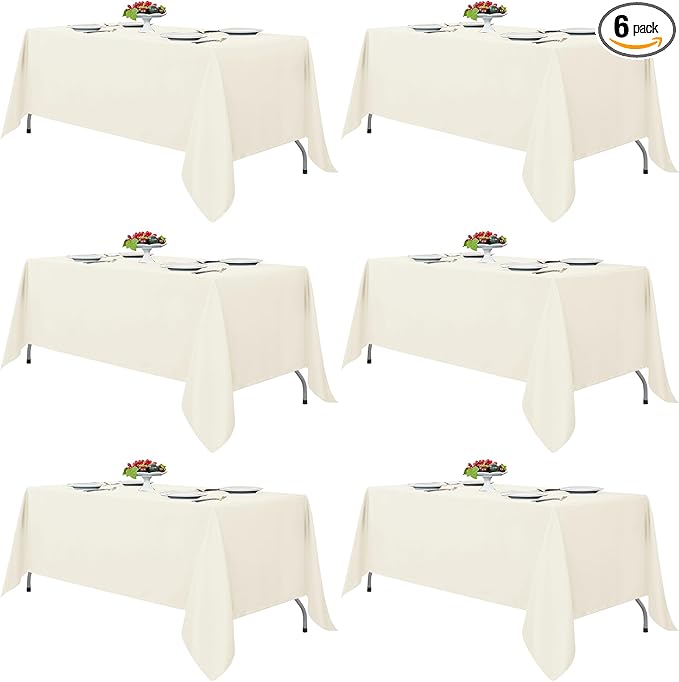 Fitable Ivory Rectangle Tablecloths for 6 Foot Tables, 6 Pack - 70 x 108 Inches - Stain Resistant and Washable Table Clothes, Polyester Fabric Table Covers for Wedding, Party, Banquet, Buffect