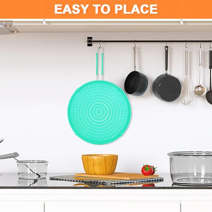 Splatter Screen for Frying Pan, Grease Splatter Guard, Heat-Resistant Splatter Guards for Frying, Silicone Splatter Guard for Everyday Cooking, Dishwasher Safe, Green （16in×12in×0.5in)