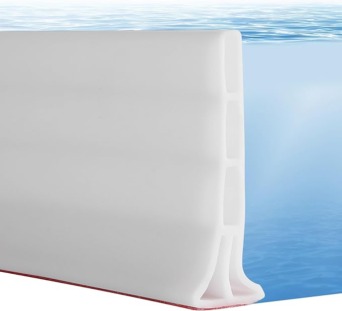 4'' High Shower Threshold Water Dam, 39" Long Collapsible Shower Water Splash Guard, Self-adhesive Shower Barrier