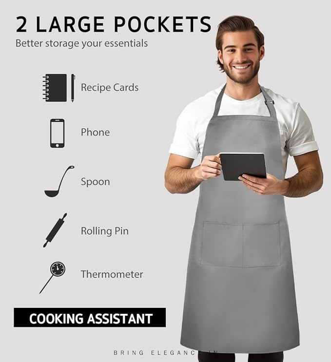 Syntus Apron for Men Women, Adjustable Cooking Kitchen Chef Aprons with 2 Pockets