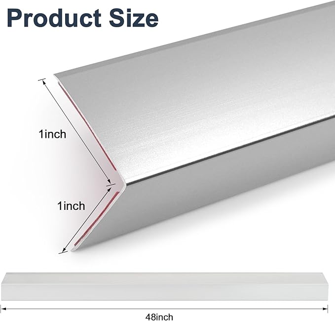 10PCS 48" Metal Corner Protectors, Aluminum Self Adhesive Corner Guards, Metal Wall Edge Protector Strip, Furniture Corner Protectors, Wall Cabinet Baseboard Decoration 48" x 1" (Silver)