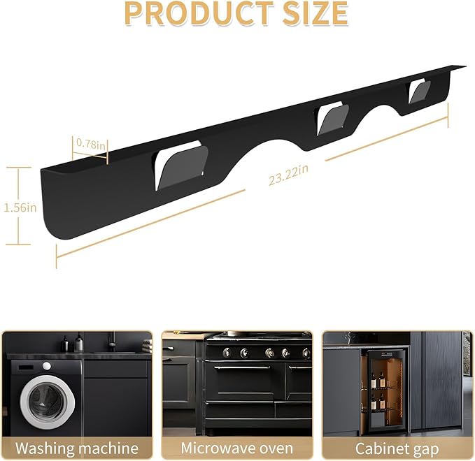 Stove Gap Covers 316 Thick Stainless Steel,2 Pack 23.2" Fixed Stove Gap Filler,Heat Resistant Stove Gap Guards,Between Stove and Counter Slide In Range Trim Kit for Kitchen,Upgrade Shiny Black