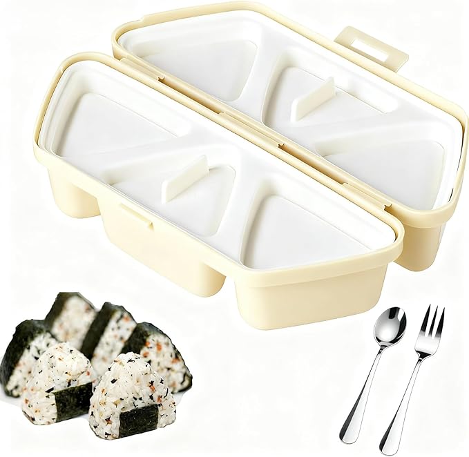 6 in 1 Onigiri Mold Triangle Rice Ball Mold Musubi Press Onigiri Maker Sushi Making Kit Once Quickly Make 6pcs Rice Balls for Lunch and Home DIY (Beige)