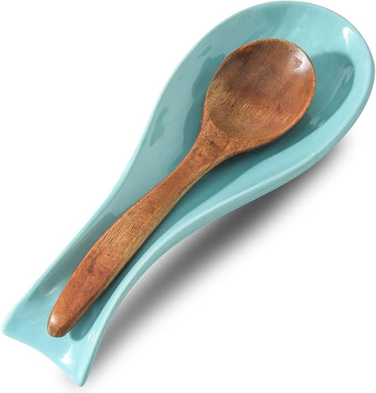 Ceramic Spoon Rest for Stove Top,Large 8.7 Inch Spoon Holder for Kitchen Counter,Porcelain Utensil Rest for Thankgiving and Christmas Gift,Dishwasher Safe and Heat-Resistant,Turquoise(1 PC)