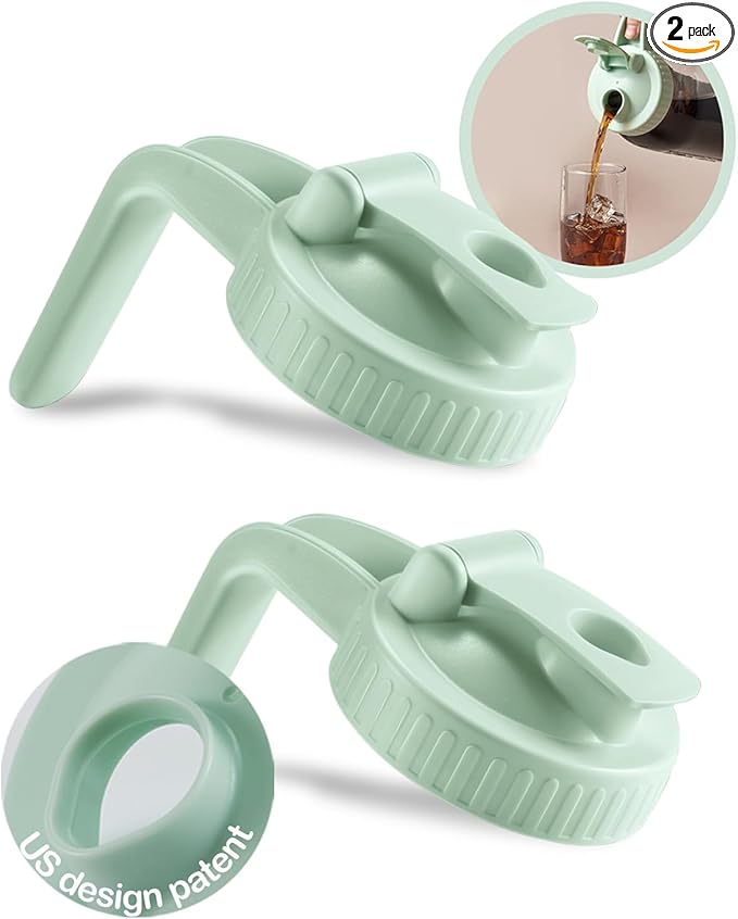 2 Pack Wide Mouth Mason Jar Lids V-Shaped with Handle, Mason Jar Pour Spout Lid with Extended Flip Lid Easy to Open, Airtight Leak Proof and Durable