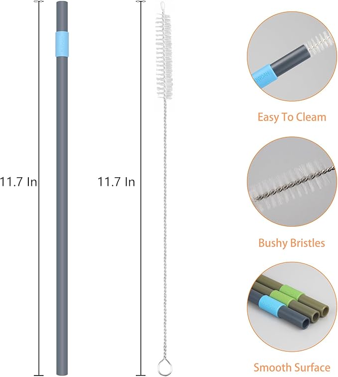 Replacement Straws for Owala 40oz Tumbler, with 1 Brush (Pack of 6) (blue-grey)