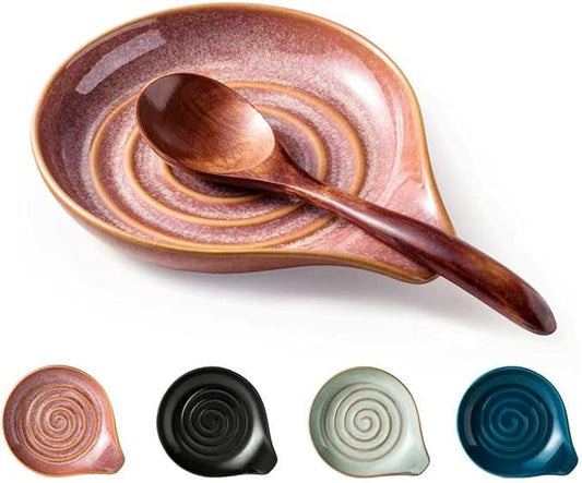 Spoon Rest, Ceramic Cooking Spoon Holder for Kitchen Counter, Large Utensil Rest for Spoons, Ladles, Tongs, Spatula, 5 Inches (Reactive Red Glazed)