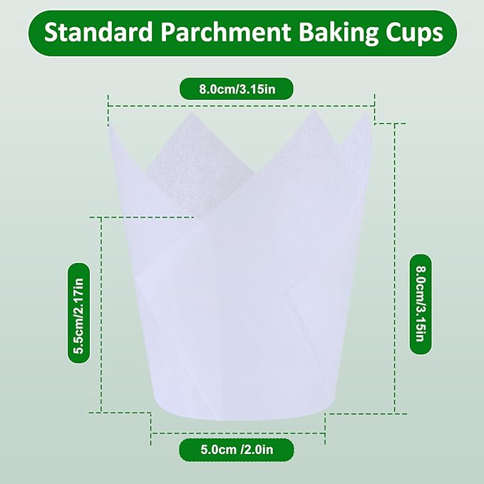 Caperci White Parchment Paper Tulip Cupcake Muffin Liners - European Non-stick Paper Baking Cups Cupacke Wrappers for Party, Wedding, Christmas, Birthday (150pcs)