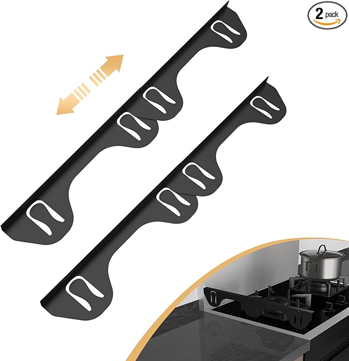 Stove Gap Covers 316 Stainless Steel,2 Pack Stove Gap Filler,Heat Resistant Stove Gap Guards,Slide in Range Trim Kit,Easy Adjustable Length 13.8" to 27.5",Width 0.78",Fits Narrow Gaps,Black