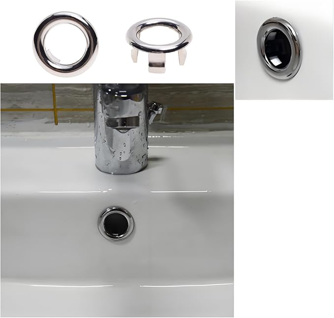 10Pcs Sink Overflow Cover Rings, 30mm / 1.18" Plastic Electroplating Big Hole Sink Basin Trim Overflow Cover Hole Insert, for Home, Sinks, Bathroom, Kitchen (Type-A)