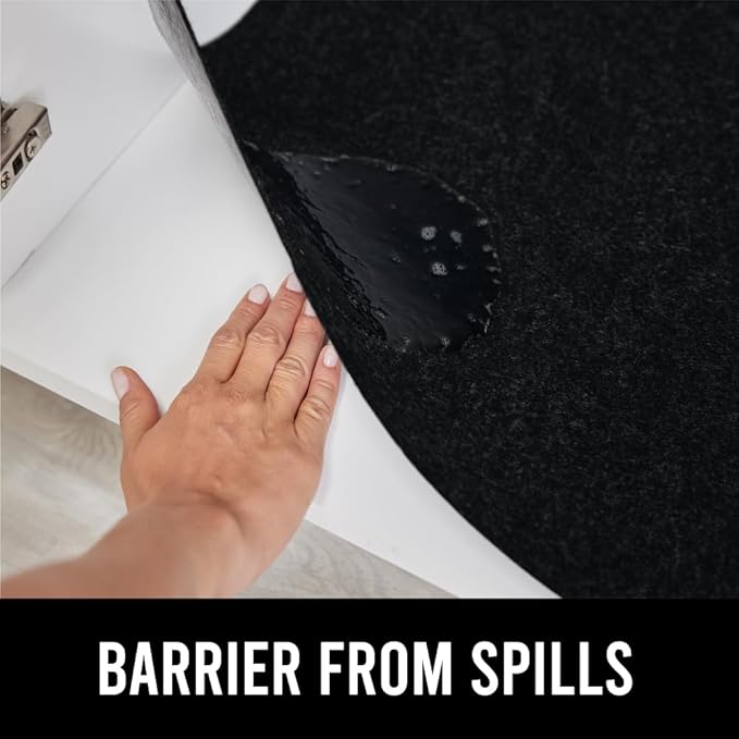 GORILLA GRIP LeakGuard Non-Adhesive Under Sink Mat for Kitchen Cabinet, Waterproof Quick Dry Shelf Liner, Durable Absorbent Felt Mats for Bathroom Sinks, Cabinets, Dresser, Easy to Trim, 24x24 Black