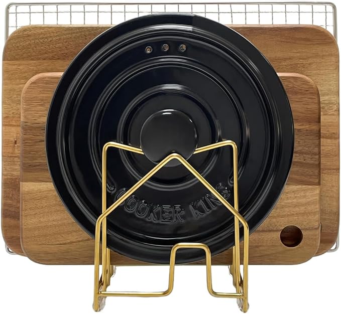 Pot Lid Organizer Cutting Board Holder Inside Cabinet 304 Stainless Steel Pot and Pan Organizer Under Cabinet Cover Cookie Sheet Bakeware Serving Tray Cooling Rack Stand Kitchen Countertop Matte Gold