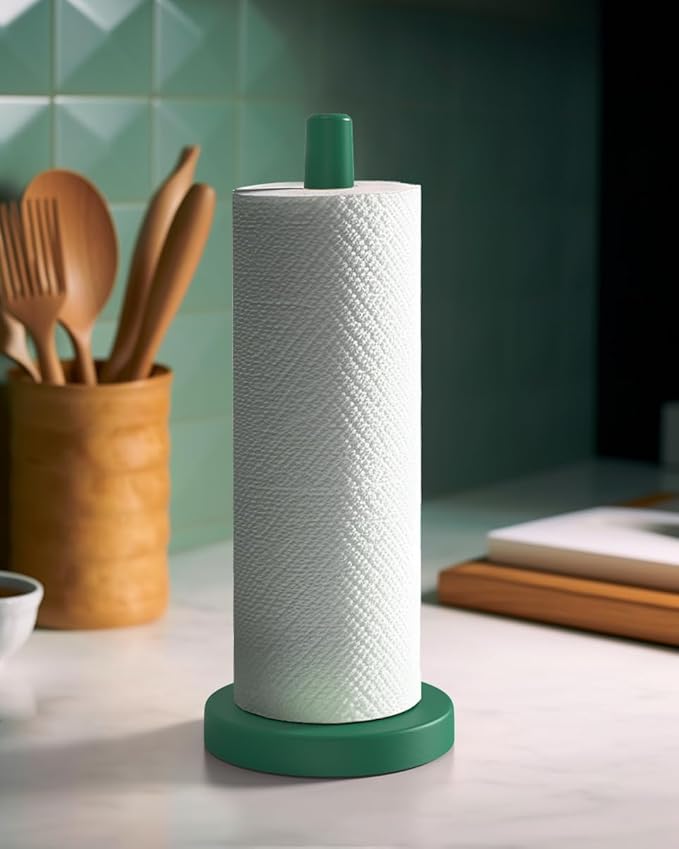 KitchLife Wooden Paper Towel Holder Countertop - Solid Freestanding Paper Towel Dispenser Stand with Anti-Skid Base (Dark Green)