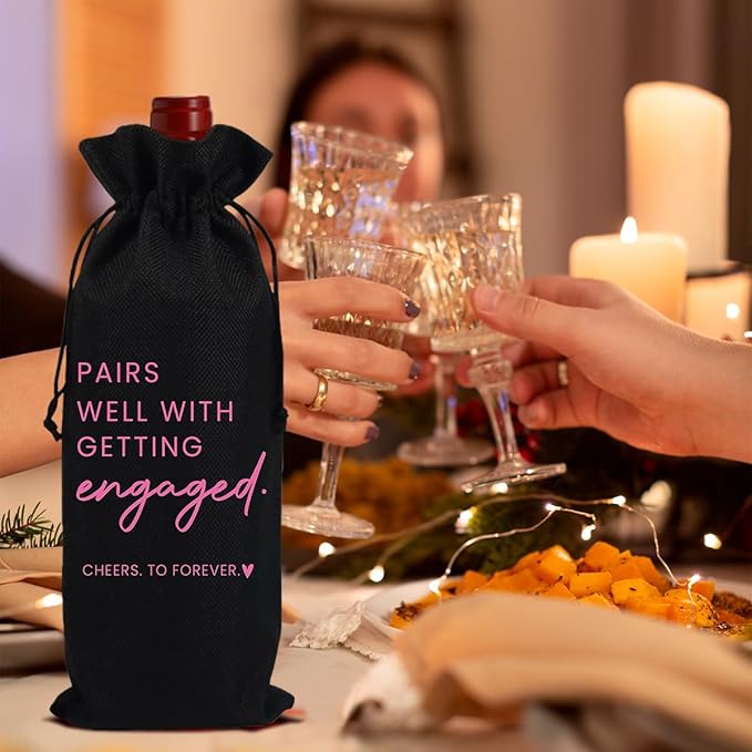 Engaged Gifts, Engagement Gifts for Couples Her, Engagement Party Decorations Gifts for Engaged Couple Wine Bag, Pairs Well with Getting Engaged Wine Bottle Bag（Black）