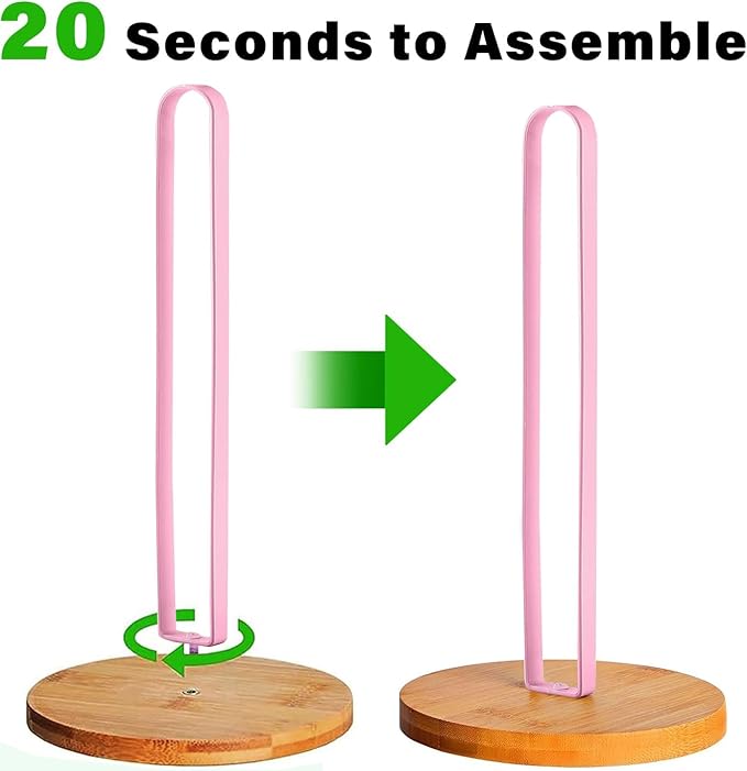 TONLEA Wooden Paper Towel Holder Countertop, Kitchen-Towel-Holder FreeStanding with Non-Slip Base for Bathroom (Light Pink)