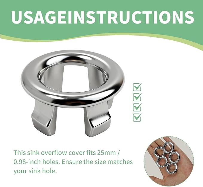10pcs Sink and Basin Overflow Ring Hollow Cover, Universal Bathroom Vanity Sink Overflow Hole Insert Cap, Plastic Drain Trim Ring for Kitchen Bathroom Ceramic Replacement Parts