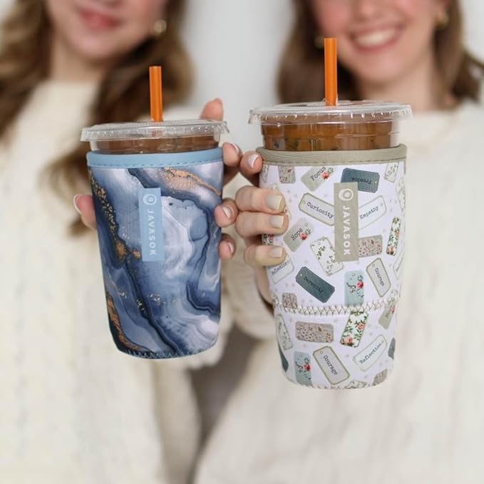 Sok It JavaSok Iced Coffee & Cold Soda Insulated Neoprene Cup Sleeve (Sapphire Drift, Large: 30-32oz)