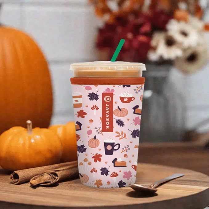 Sok It JavaSok Iced Coffee & Cold Soda Insulated Neoprene Cup Sleeve (PSL, Large: 30-32oz)